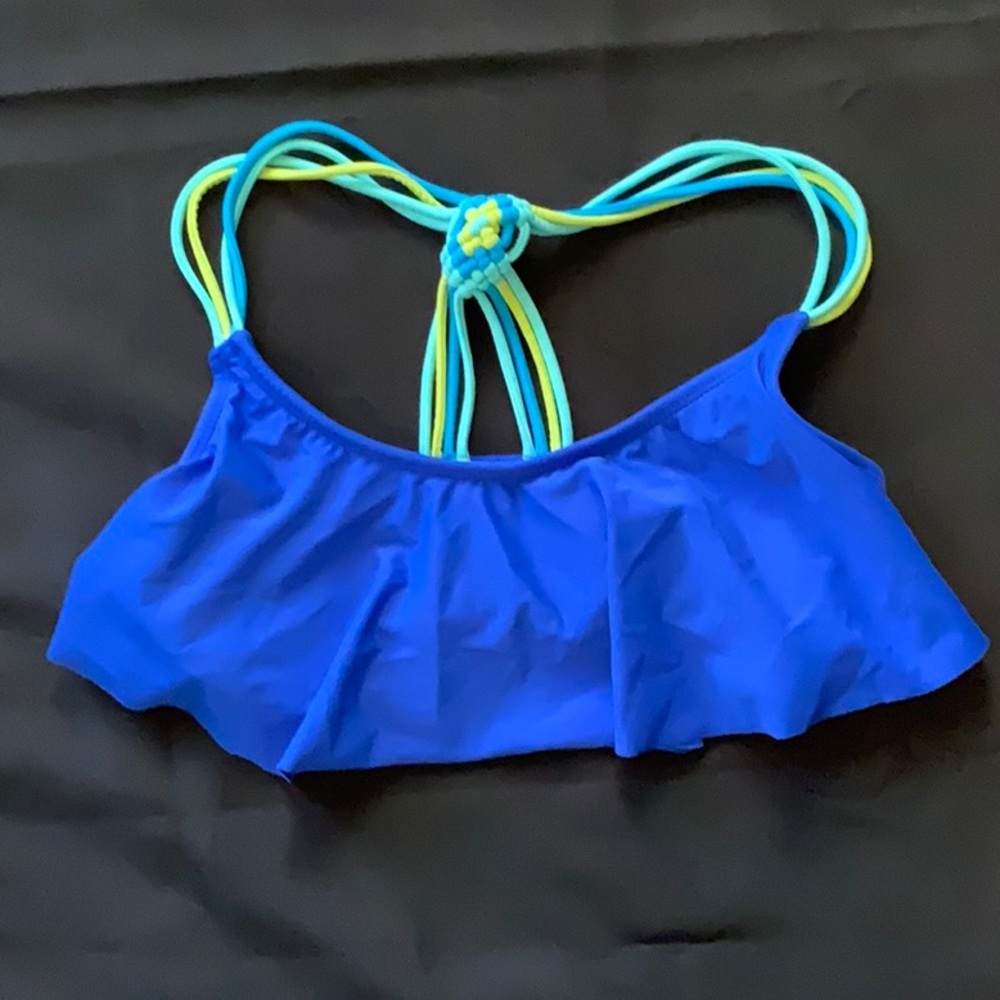 Girls Top Xhilaration Bright Blue And Green Bikini Strappy Halter Racer M